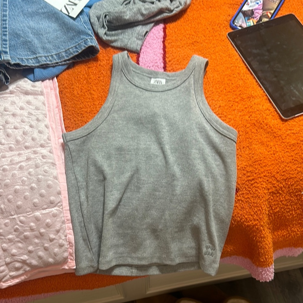 Zara Gray Ribbed Tank Top